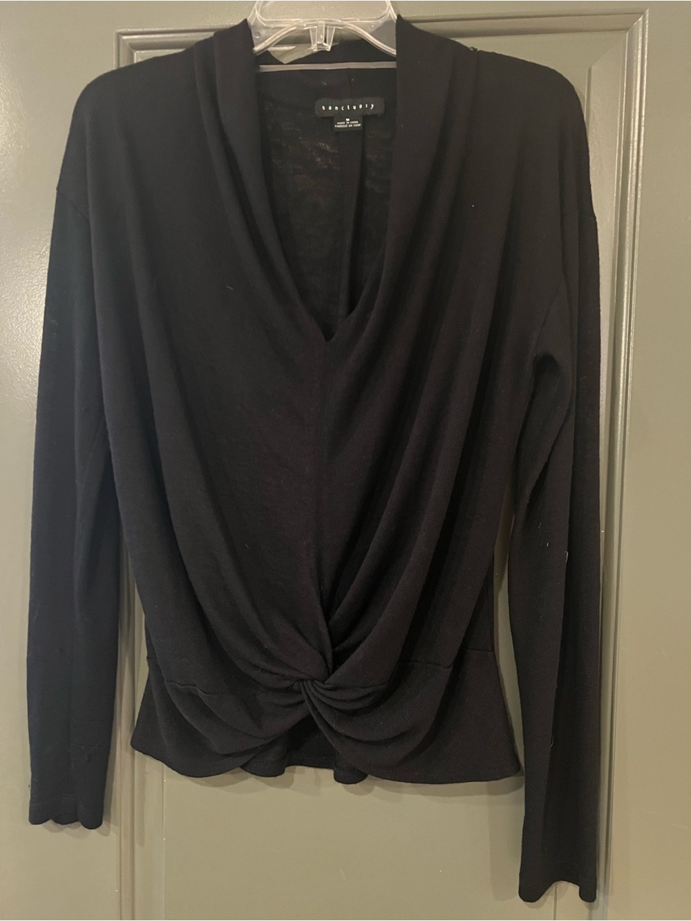 Sanctuary Black Twist-Front Cowl Neck Long Sleeve Top